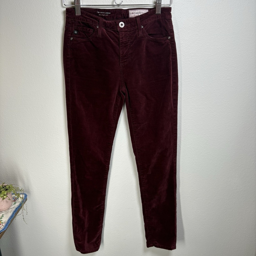 AG Adriano Goldschmied Womens 25R Burgundy Pants The Stevie Ankle Corduroy